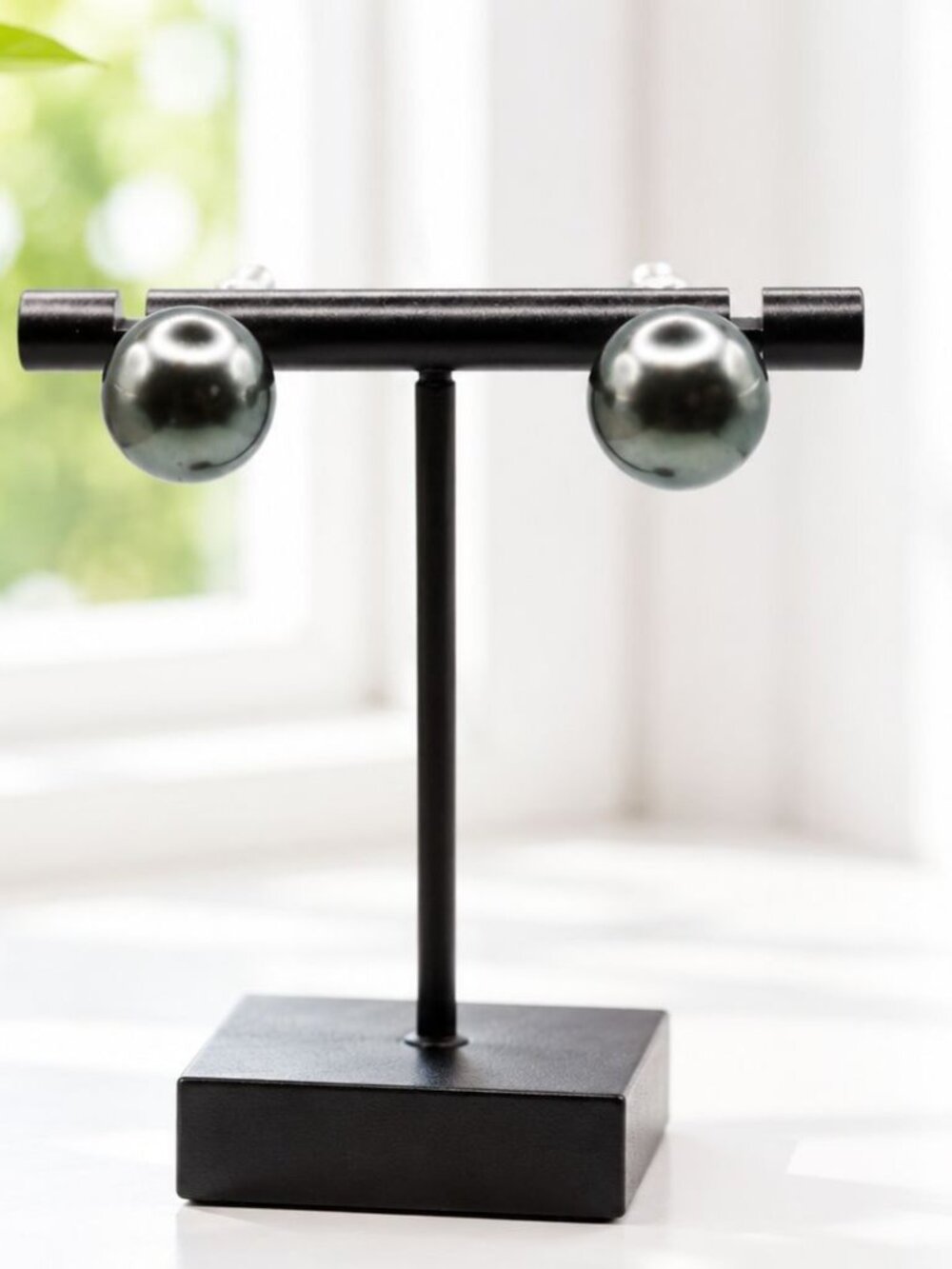Black Pearl Stud Earrings With Silver Posts 10mm Size Elegant Vintage-Inspired D